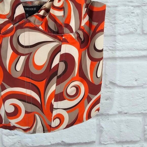A Forever 21 Womens Y2K Retro Orange Swirl Corset Crop Top Tank Size S Satin - Picture 4 of 9